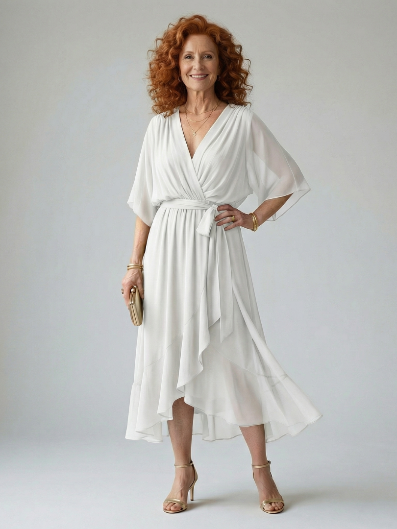 Elric | Midi Sukienka z Drapowaniem