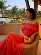 Czerwiec | Sukienka Midi z Odkrytymi Ramionami