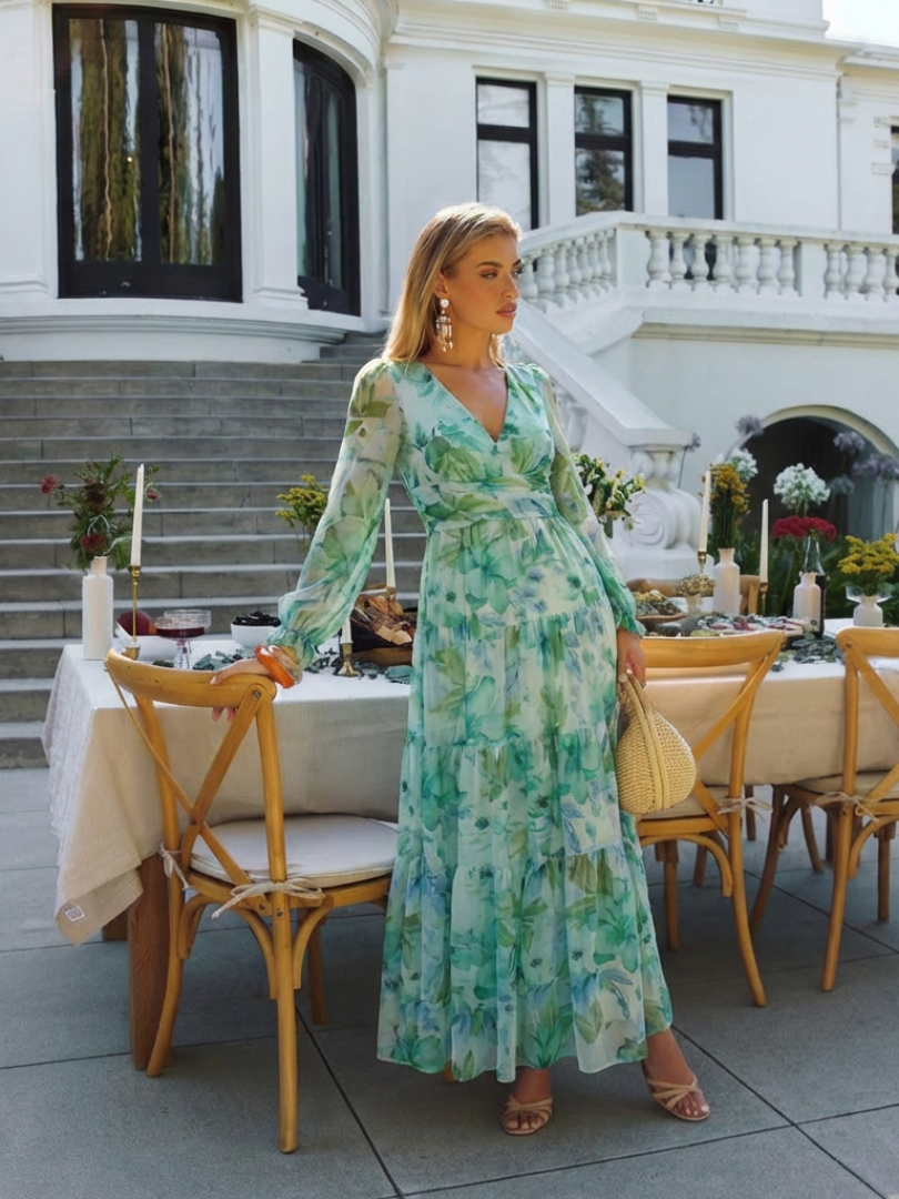 Althea | Długa Sukienka Maxi z Kwiatowym Wzorem