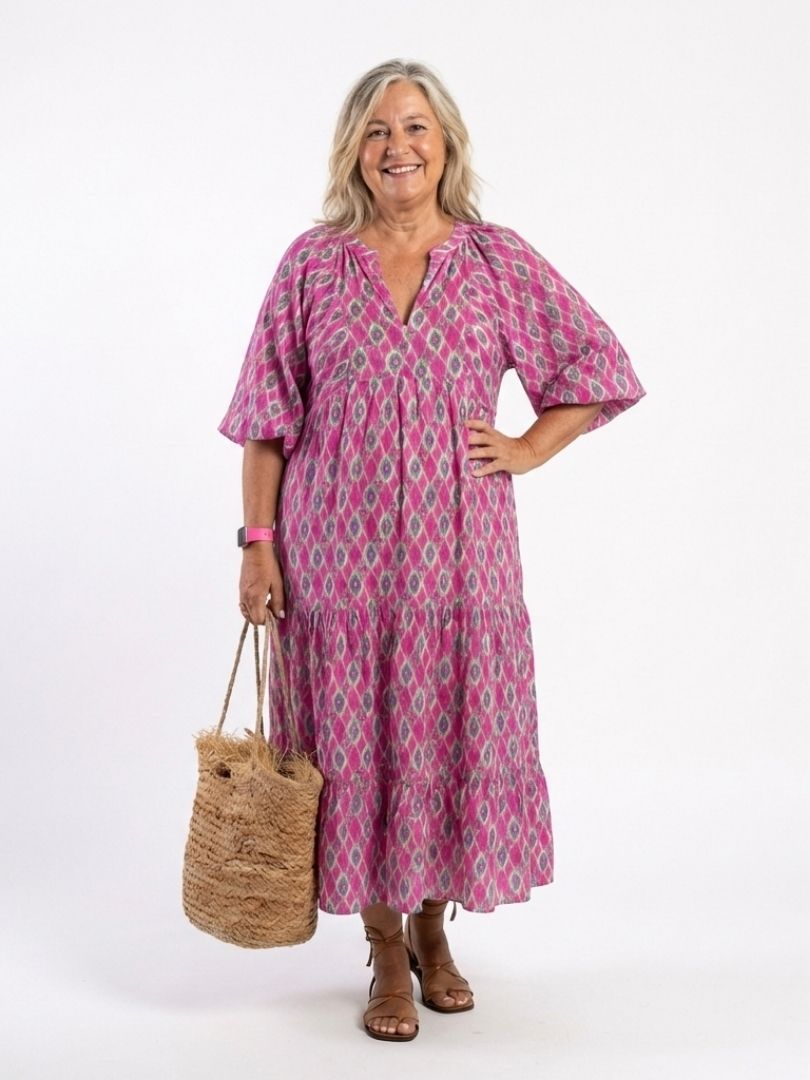 Apolline | Sukienka midi z trójkwartowymi rękawami i dekoltem w serek