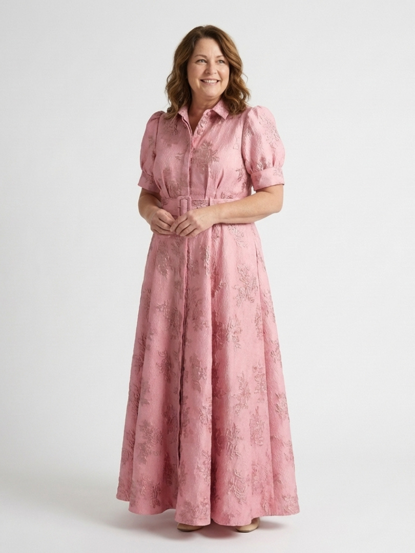 Xanthea | Sukienka koszulowa maxi z krótkim rękawem i paskiem w kwiaty