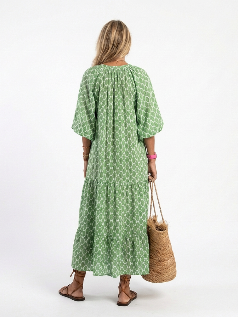 Apolline | Sukienka midi z trójkwartowymi rękawami i dekoltem w serek