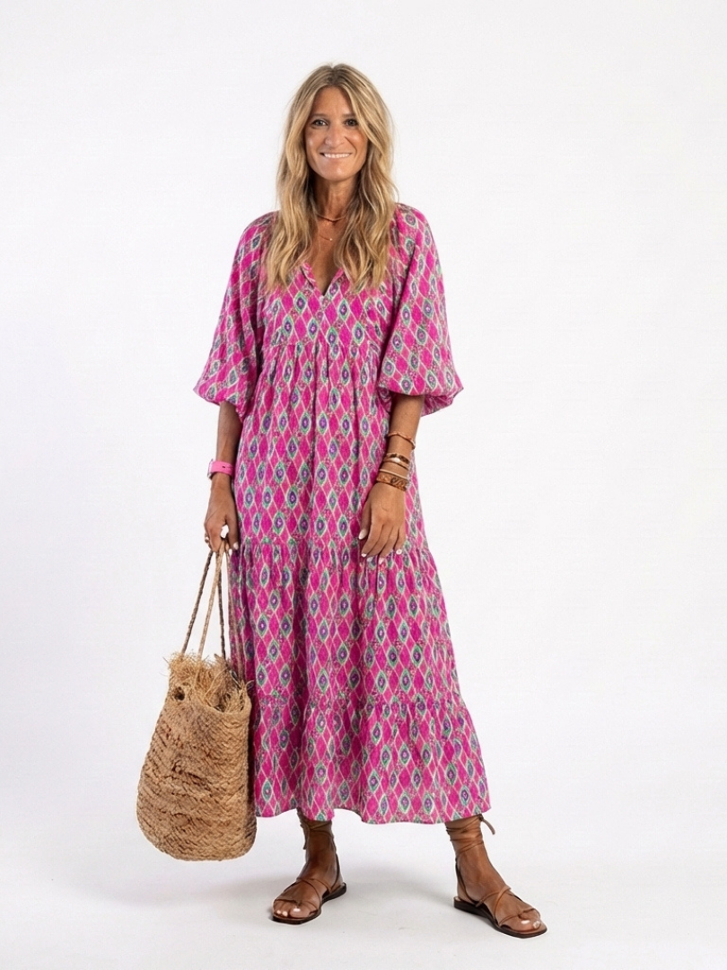 Apolline | Sukienka midi z trójkwartowymi rękawami i dekoltem w serek