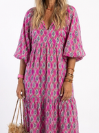 Apolline | Sukienka midi z dekoltem w serek i rękawami 3/4