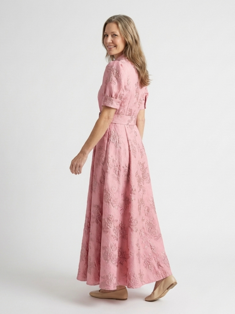 Xanthea | Sukienka koszulowa maxi z krótkim rękawem i paskiem w kwiaty