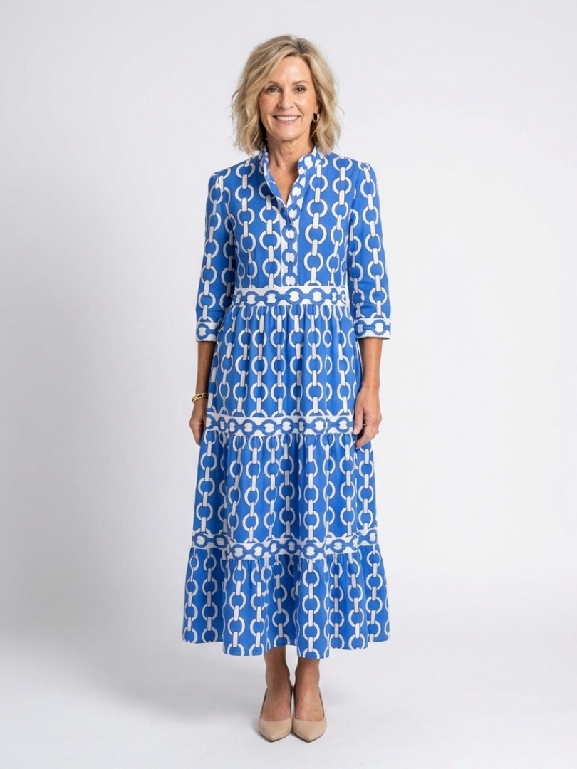 Ysolde | Sukienka midi z trzema ćwiartkami rękawów i wzorem łańcucha