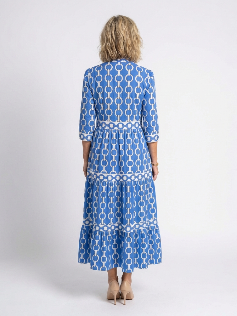 Ysolde | Sukienka midi z trzema ćwiartkami rękawów i wzorem łańcucha