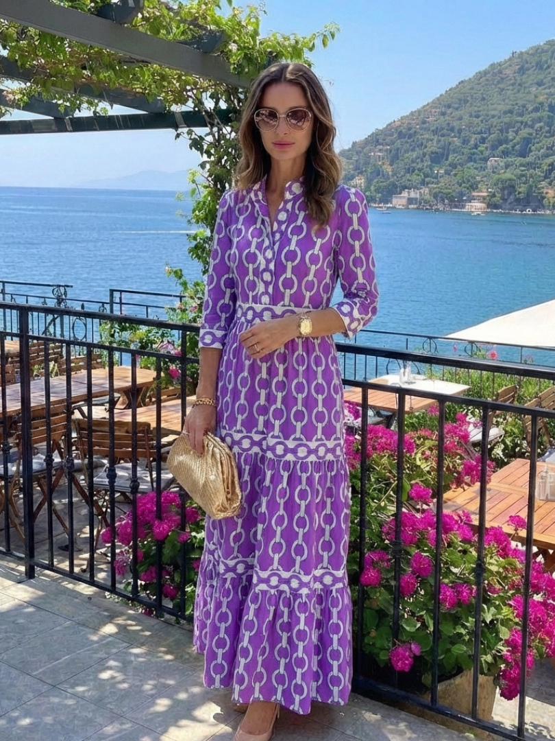 Ysolde | Sukienka midi z trzema ćwiartkami rękawów i wzorem łańcucha