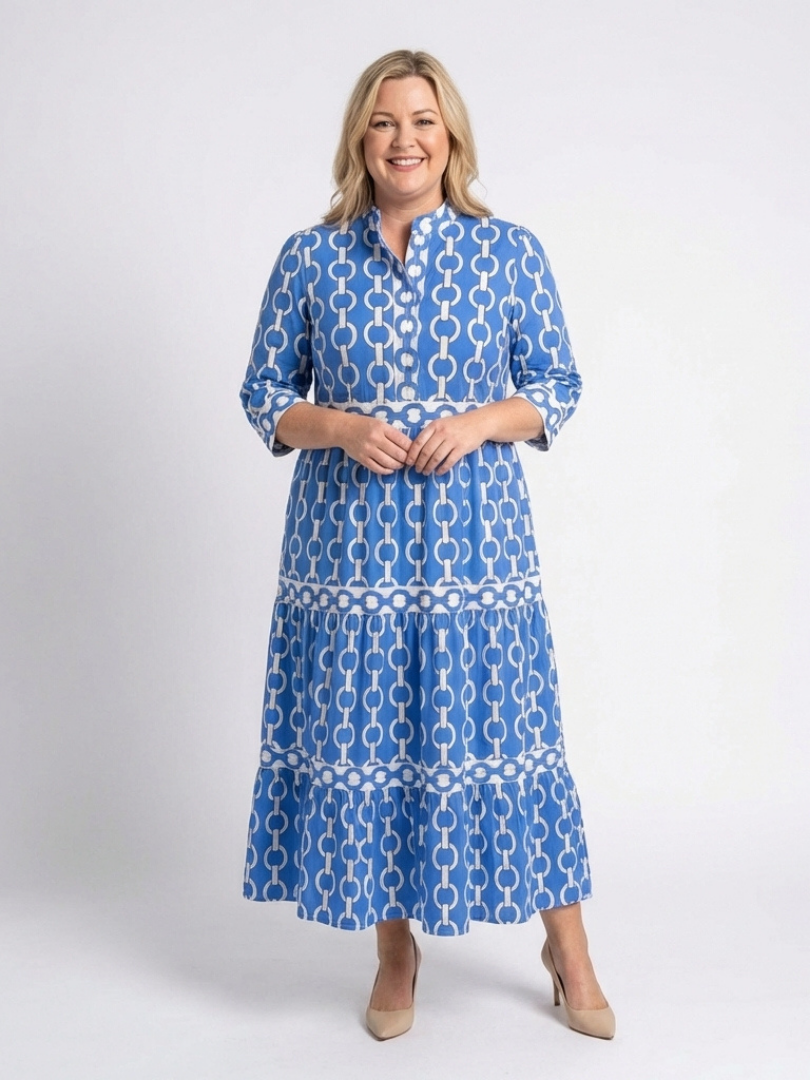 Ysolde | Sukienka midi z trzema ćwiartkami rękawów i wzorem łańcucha