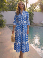 Ysolde | Sukienka midi z trzema ćwiartkami rękawów i wzorem łańcucha