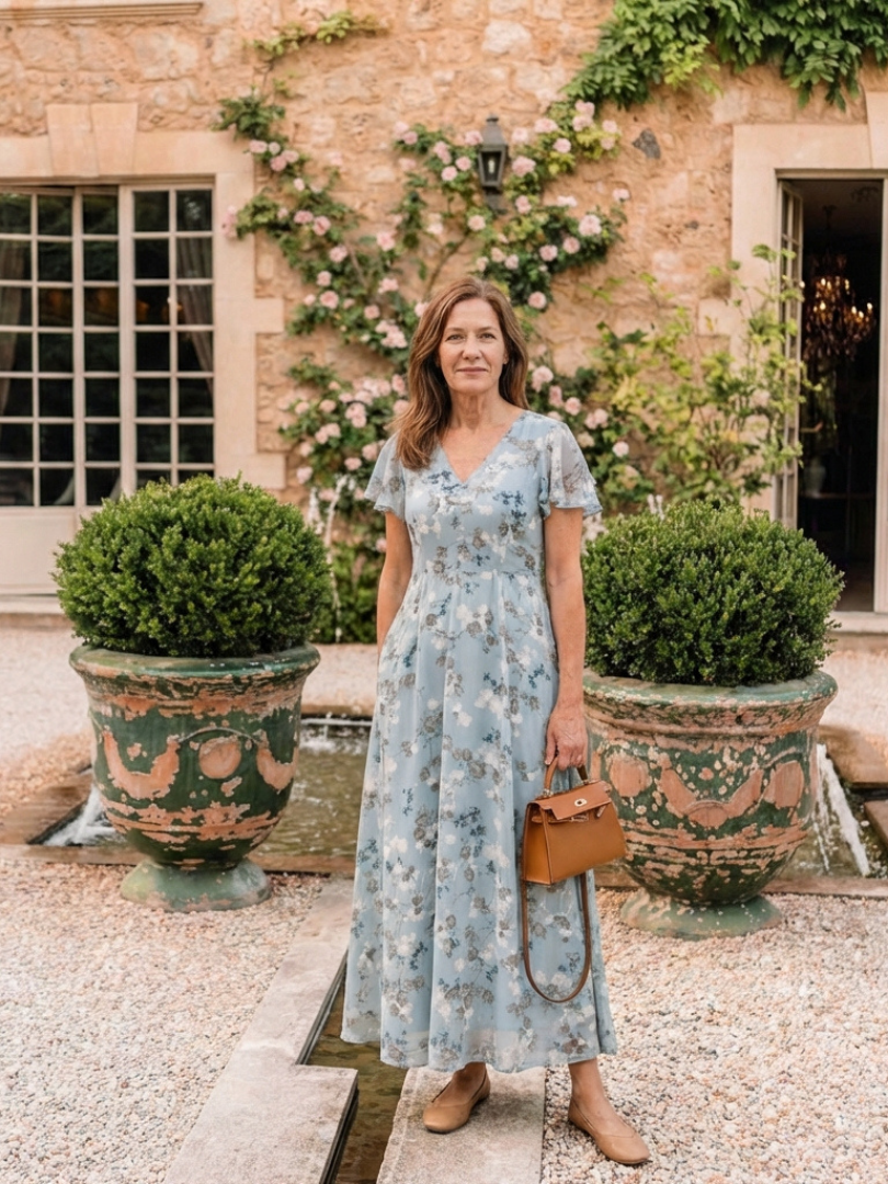 Ismeria | Kwiatowa Sukienka Maxi z Chiffonu