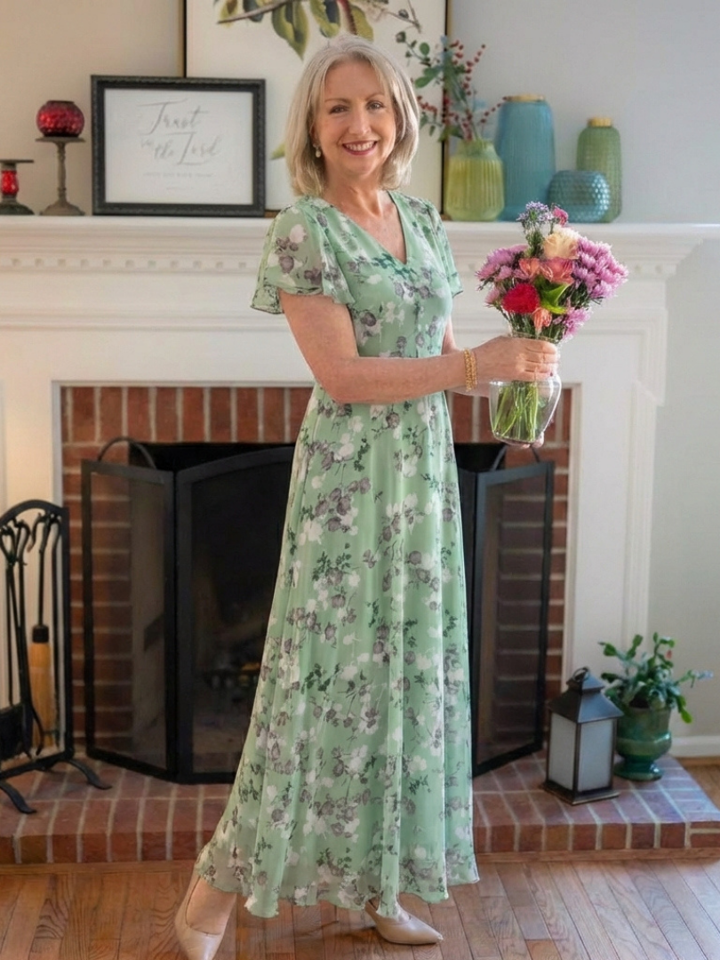 Ismeria | Kwiatowa Sukienka Maxi z Chiffonu