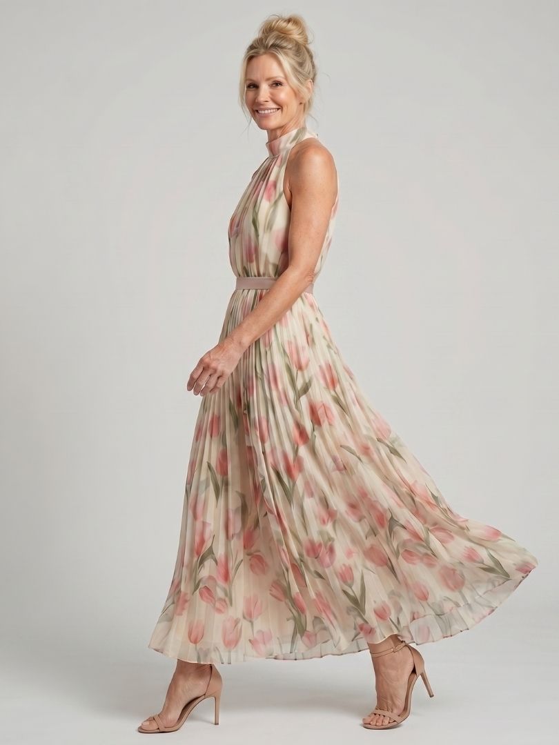 Aurelle | Sukienka Midi z Kwiatowym Wzorem na Halter