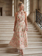 Aurelle | Sukienka Midi z Kwiatowym Wzorem na Halter