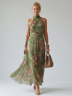 Mirelle | Midi Sukienka z Halterem i Marszczeniem