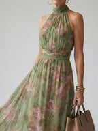 Mirelle | Midi Sukienka z Halterem i Marszczeniem