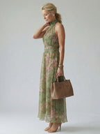 Mirelle | Midi Sukienka z Halterem i Marszczeniem