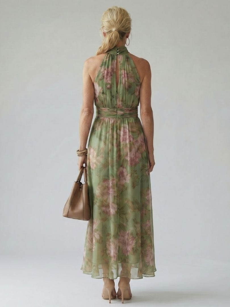 Mirelle | Midi Sukienka z Halterem i Marszczeniem