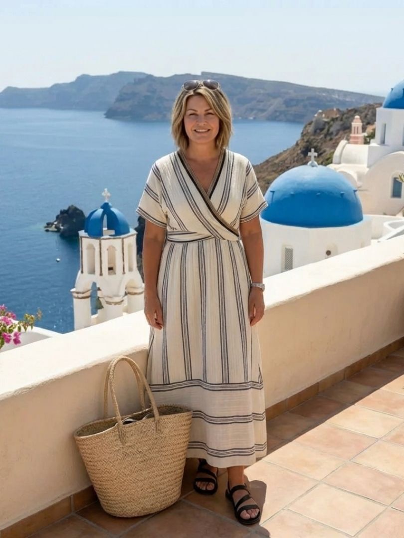 Thalassa | Midi sukienka z dekoltem w serek i krótkim rękawem