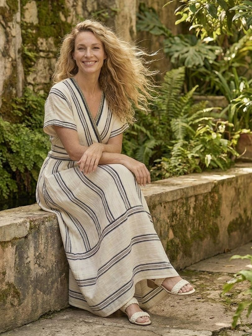 Thalassa | Midi sukienka z dekoltem w serek i krótkim rękawem