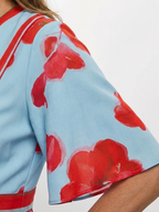 Corinne | Sukienka Maxi z Krótkim Rękawem i Dekoltem w Serek w Kwiaty