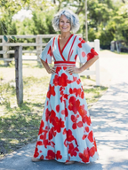 Corinne | Sukienka Maxi z Krótkim Rękawem i Dekoltem w Serek w Kwiaty