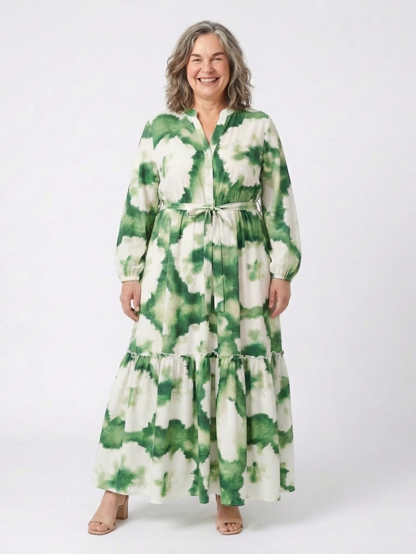 Sabine | Długa Sukienka Maxi z Wiązaniem w Talii