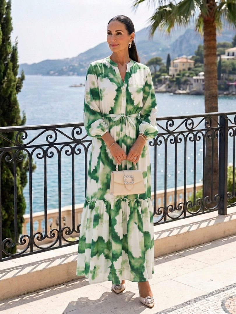 Sabine | Długa Sukienka Maxi z Wiązaniem w Talii