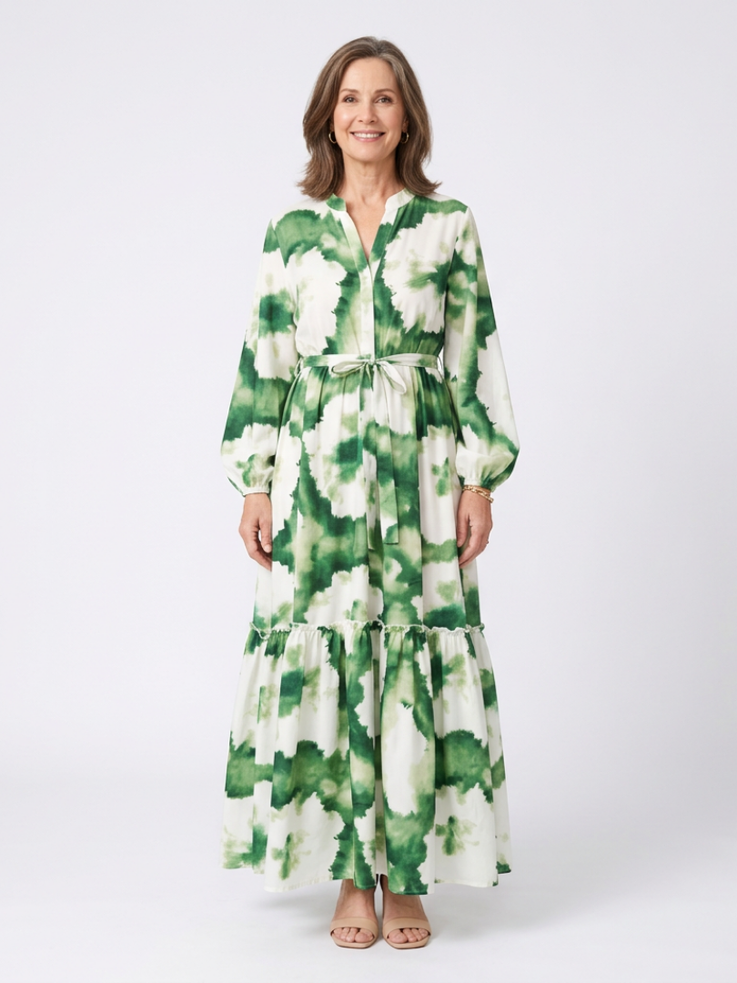 Sabine | Długa Sukienka Maxi z Wiązaniem w Talii