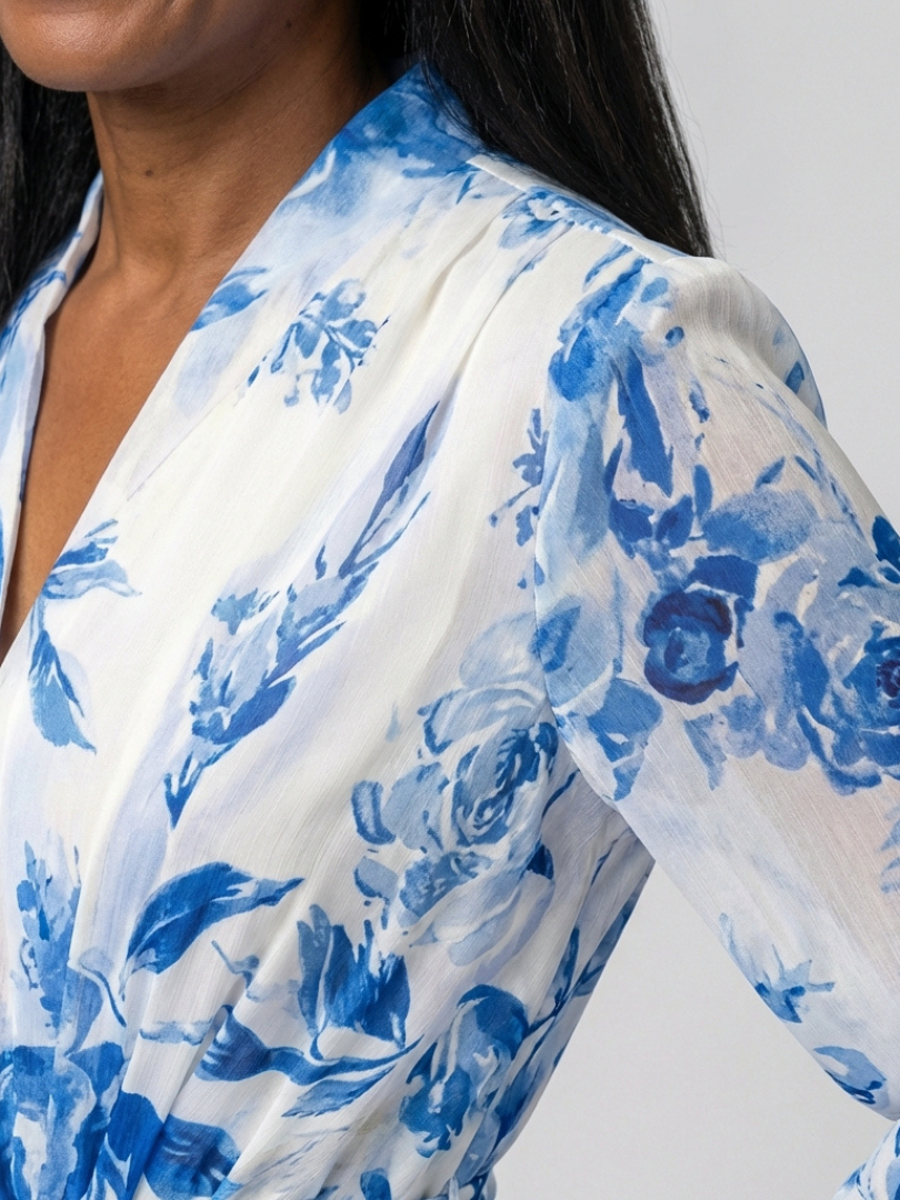 Lillian | Kwiatowa Maxi Sukienka z Długim Rękawem