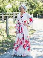 Lillian | Kwiatowa Maxi Sukienka z Długim Rękawem