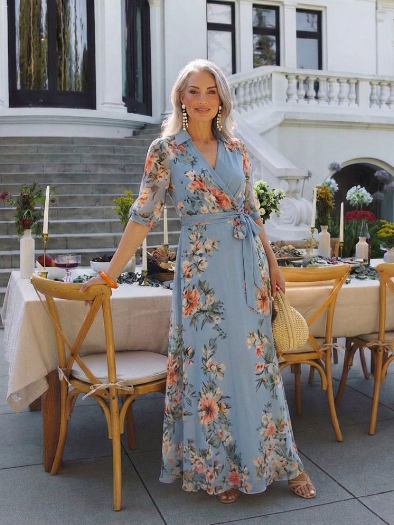 Elowen | Kwiatowa Sukienka Maxi z Dekoltem w Serek