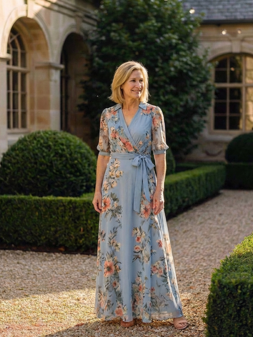 Elowen | Kwiatowa Sukienka Maxi z Dekoltem w Serek